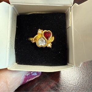 Avon “Two Hearts” Red/clear ring size 9 NIB vintage 1994